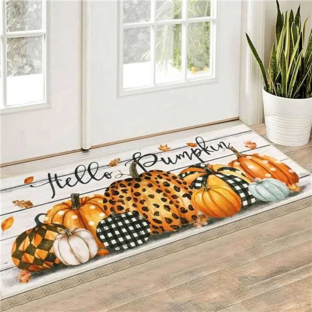 Fall Kitchen Rugs Sets of 3 Piece Leopard Pumpkins Floor Mats Non Skid Washable